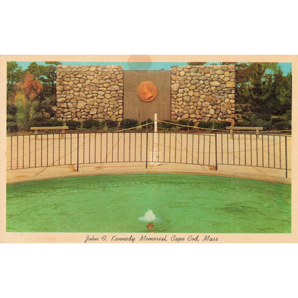 Vintage 1966 JFK Memorial Postcard Hyannis Cape Cod Mass George Washington Stamp - Picture 1 of 2